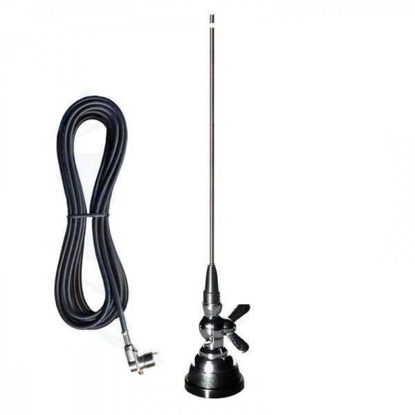 Bil ant. 1/4 bølge stål pisk m. fod og kabel 108-550 Mhz Bil ant. 1/4 bølge stål pisk m. fod og kabel 108-550 Mhz